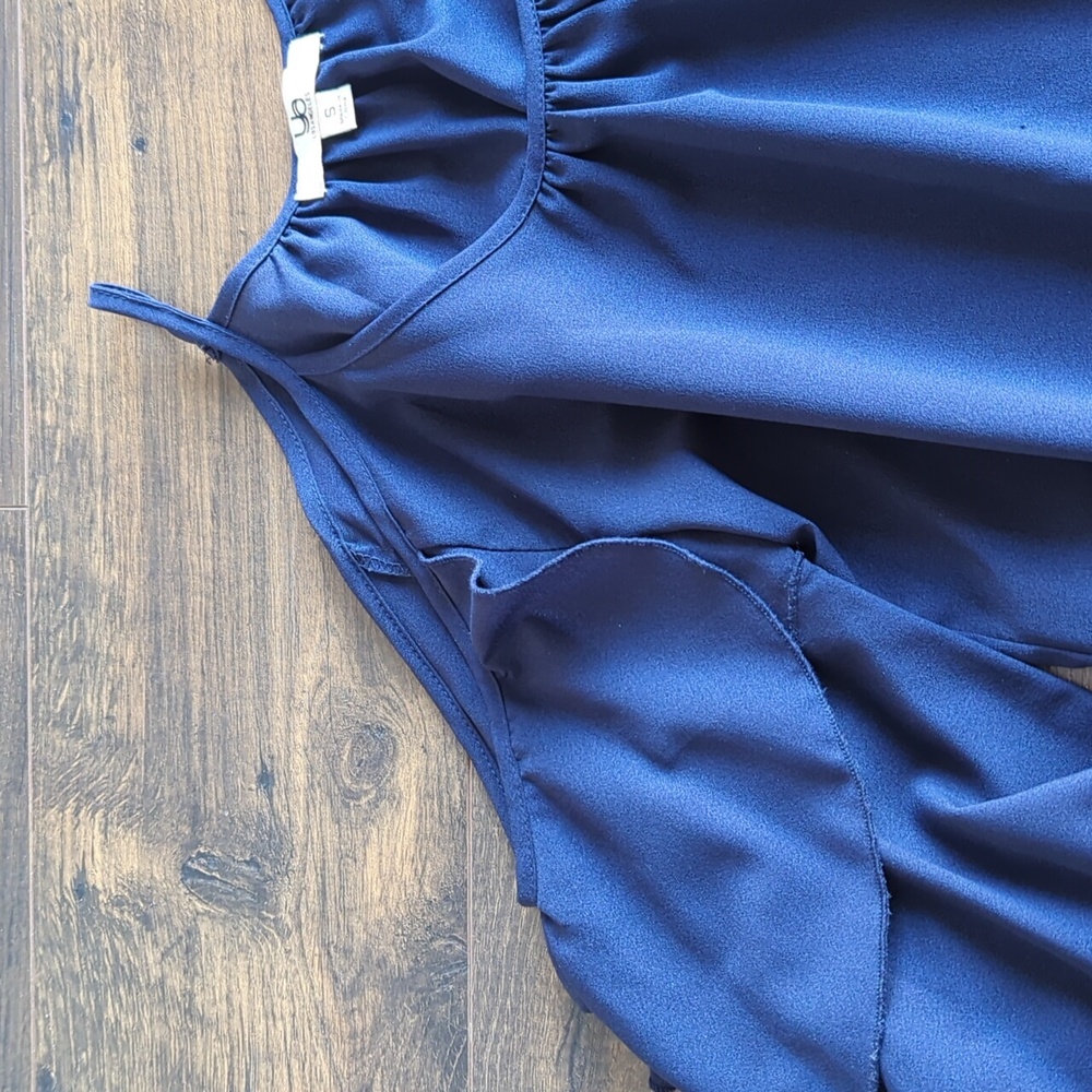 Navy Ruffle Cold Shoulder Party Top - Picture 6 of 12